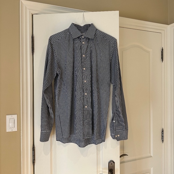 Eton Men's Dress Shirt, Size 43 or 17 slim, Black and White Check - Picture 4 of 12